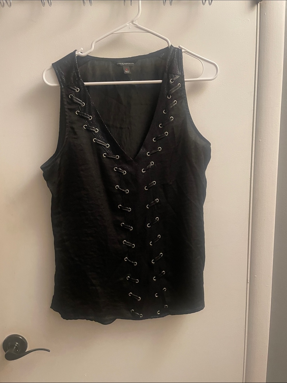 Rock & Republic Black Lace-Up V-Neck Tank